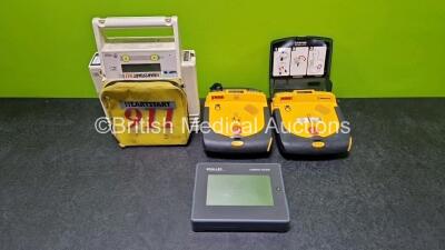 Job Lot Including 1 x Laerdal Heartstart 911 AED (No Power Due to Suspected Flat Battery), 1 x Schiller Cardiovit MS-2007 Interpretive ECG Machine (Cracked Screen - See Photo) and Physio Control Lifepak CR Plus Defibrillators (1 x Powers Up, 1 x Missing L - 2