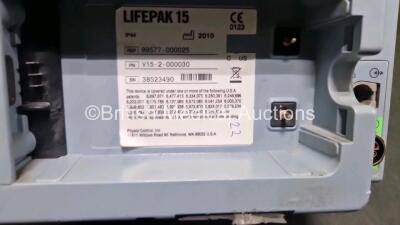 Medtronic Physio-Control Lifepak 15 12-Lead Monitor / Defibrillator *Mfd - 2010* Ref - 99577-000025, P/N - V15-2-000030 Including Pacer, Auxiliary Power, CO2, SPO2, NIBP, ECG and Printer Options (No Power Damaged / Missing Casing, Spares and Repairs) *SN - 5