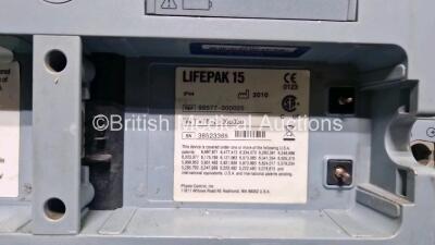 Medtronic Physio-Control Lifepak 15 12-Lead Monitor / Defibrillator *Mfd - 2010* Ref - 99577-000025, P/N - V15-2-000030 Including Pacer, Auxiliary Power, CO2, SPO2, NIBP, ECG and Printer Options (No Power Damaged / Missing Casing, Spares and Repairs) *SN - 6