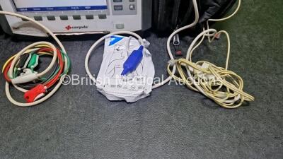 GS Corpuls3 Slim Defibrillator Ref : 04301 (Powers Up) with Corpuls Patient Box Ref : 04200 (Powers Up) with Pacer, Oximetry, ECG-D, ECG-M, CO2, CPR, NIBP and Printer Options, 4 and 6 Lead ECG Leads, CO2 Cable, CPR Sensor, Hose, Cuff, 3 x Li-ion Batteries - 3