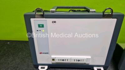 GS Corpuls3 Slim Defibrillator Ref : 04301 (Powers Up) with Corpuls Patient Box Ref : 04200 (Powers Up) with Pacer, Oximetry, ECG-D, ECG-M, CO2, CPR, NIBP and Printer Options with 4 and 6 Lead ECG Leads, CO2 Cable, Hose, SpO2 Cable, TG-121T Cable, 3 x Li - 9