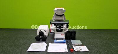 Leica DM750 Benchtop Microscope (Powers Up) with 2 x HC PLAN 10x/20 Eyepieces and 1 x HI PLAN 20x/0.40 PH 1 Optic in Box