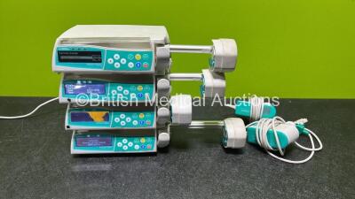 4 x B.Braun Perfusor Space Syringe Pumps (All Power Up - 1 x Faulty Display) with 2 x Power Supplies *SN 41290/ 97841 / 97841 / 98166*