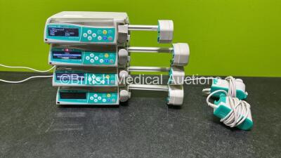 4 x B.Braun Perfusor Space Syringe Pumps (All Power Up) with 2 x Power Supplies *SN 177901 / 178213 / 557416 / 177930*