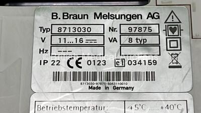 4 x B.Braun Perfusor Space Syringe Pumps (3 x Power Up - 1 x No Power - Damaged Port) with 4 x Pole Clamps and 2 x Power Supplies *SN 97875 / 178210 / 10124 / 177978* - 7