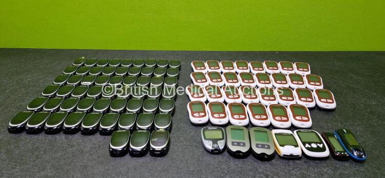 Job Lot of Various Blood Glucose Monitoring Systems (Some Missing Battery Covers) with Pouches