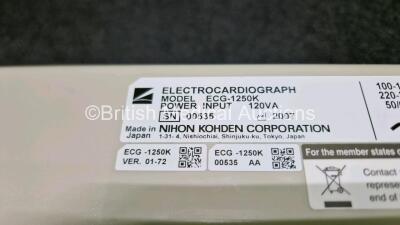 Nihon Kohden Cardiofax S Model ECG-1250K Electrocardiograph Unit with 10 Lead ECG Lead in Carry Case (Powers Up) - 7