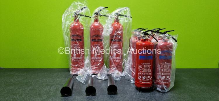 Job Lot Including 3 x Britannia Blazex Fire Extinguishers Carbon Dioxide *Like New* and 6 x Britannia Blazex Fire Extinguishers ABC Powder *Like New* **Collection Only, Not Available For Shipping Or Packaging**