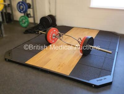 Exigo weightlifting platform, 3m x 2.5m. Ex-showroom. Collection from Walton On Thames, KT12. (platform only, weights in the photo are not included).