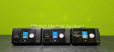 Job Lot Including 2 x ResMed Airsense 10 Elite CPAPS with 2 x Power Supplies and 1 x ResMed Airsense 10 Autoset CPAP *Mfd 2023* with 1 x Power Supply (All Power Up) *SN 23232610118 / 23192411393 / 23183495980*