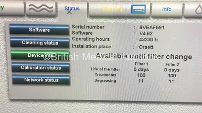 Fresenius Medical Care 5008 CorDiax Dialysis Machine Software Version V4.62 - Running Hours 43230 with Hose (Powers Up - Missing Front Cover) - 3