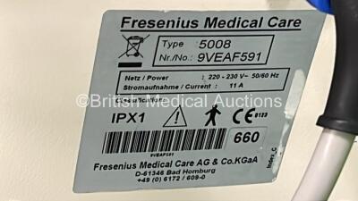 Fresenius Medical Care 5008 CorDiax Dialysis Machine Software Version V4.62 - Running Hours 43230 with Hose (Powers Up - Missing Front Cover) - 5