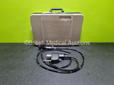 Pentax EC34-i10F Colonoscope in Case - Engineer's Report : Optical System - Unable to Check, Angulation - Bending Section Strained, Insertion Tube - Tube Strained, Light Transmission - No Fault Found, Channels - No Fault Found, Leak Check - No Fault Found