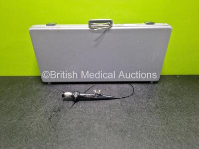 Karl Storz 11274AA1 Ureteroscope in Case - Engineer's Report : Optical System - 1 Broken Fiber , Angulation - Not Reaching Specification, Insertion Tube - Crush Mark , Light Transmission - No Fault Found, Channels - No Fault Found, Leak Check - No Fault F