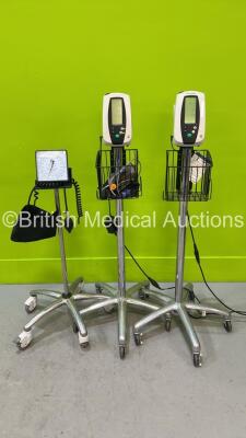 2 x Welch Allyn 420 Series Monitors on Stands with 2 x Power Supplies (Both Power Up - 1 x Casing Damage - See Photo) and 1 x Guardian Sphygmomanometer on Stand *200502282 / 200514866*