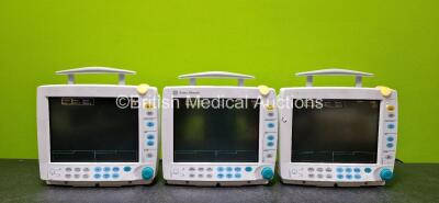 3 x GE Datex-Ohmeda S/5 FM Patient Monitors Including 6 x Batteries (All Power Up and All Damaged Casings - See Photos)