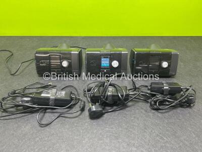 Job Lot Including 1 x ResMed Airsense 10 Autoset CPAP, 2 x ResMed Airsense 10 Elite CPAPS (All Power Up and 1 x Missing Humidifier Chamber) with 3 x Power Supplies *SN 23231212723 / 23183590212 / 23183222966*