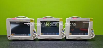 3 x Philips IntelliVue MP30 Patient Monitors (All Power Up, All Damaged Casings and 1 x Missing Battery Cover - See Photos) *SN DE72886035 / DE50407209 / DE52612806* *H*