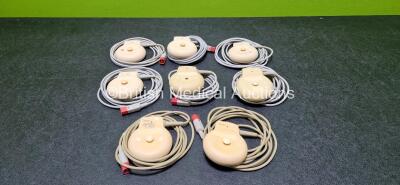 Job Lot Including 6 x Philips US Ref M2736A Transducers *All Untested* (2 x Damaged Cables - See Photo) and 2 x Philips Toco+ Ref M2735A Transducers *Both Untested* *SN DE01839655 / DE01859428 / DE433D7625 / DE01801188 / DE433D7676 / DE52513467 / DE525035