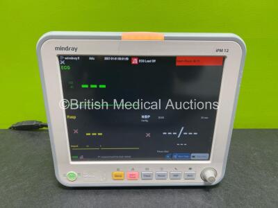 Mindray iPM12 Patient Monitor with IBP1, IBP2, T1, T2, SPO2, ECG and NBIP Options *SN FH-2A002237*