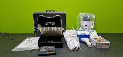 Mixed Lot Including 1 x Keystone DVS-GT Vision Screener (Powers Up) with Power Supply in Carry Case, 11 x TruLink Dual Temperature Cables, 3 x Covidien Genius 3 Thermometers, 1 x Rossmax Temple Thermometer, 1 x Respiration Monitor RM25 Unit and 1 x Respir