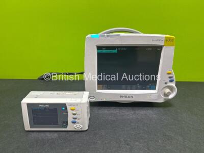 Philips IntelliVue MP30 Patient Monitor (Powers Up) Including Printer Option with 1 x Lithium Battery and 1 x Philips IntelliVue X2 Handheld Patient Monitor (Powers Up) Including ECG, SpO2, NBP, Press and Temp Options with 1 x Flat M4607A Li-ION Battery *