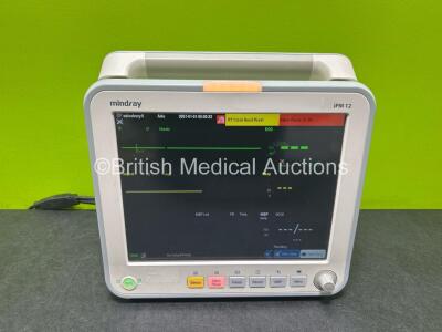 Mindray iPM 12 Patient Monitor Including ECG, SpO2, IBP1, IBP2, NIBP, T1 and T2 Options (Powers Up) *SN FH-2A002239*