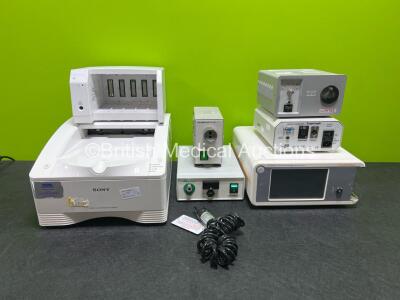 Mixed Lot Including 1 x Sony UP-DR80MD Digital Colour Printer (Powers Up) 1 x Olympus MU-1 Leakage Detector (Powers Up) and 1 x GE F5-01 Module Rack, 1 x Smith & Nephew Dyonics 25 Fluid Management (Powers Up, Missing Cassette),1 x CryoLogic CL-8800 Freez