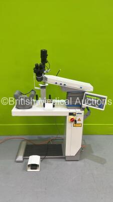 HS Meridian Microruptor II YAG Laser with Haag Streit Bern SL900 Slit Lamp, Binoculars, 2 x 12,5x Eyepieces, Control Panel, Footswitch, Chin Rest and Accessories (Powers Up with Key - Key Included) *S/N 10.041932368* **RI**