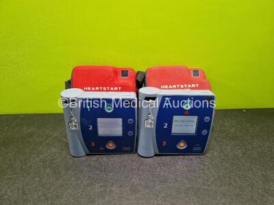 2 x Philips Heartstart FR2+ Defibrillators (Both Power Up) in Case with 2 x LiMnO2 Batteries *Install Before 2022 / 202* **SN 0204111510 / 0204111518**