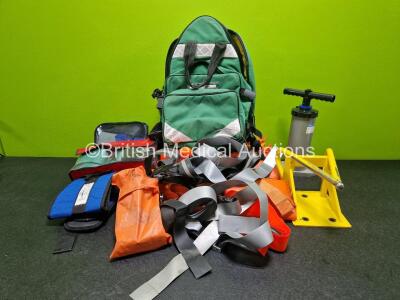 Job Lot Including 1 x Ambulance Bag, 1 x Comfy Transfer Belt, 3 x Frac Immobilisers, 1 x Ferno Mounting Frame, 1 x Mattress Pump and Various Ambulance Safety Straps