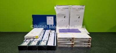 Job Lot of Medical Consumables Including Various Interspinosal U Device, Smith & Nephew Saber 30 Ref AC4330-01, Purple Surgical Magnetic Drape 25 x 40cm, ProAct pro-breathe Intubating Stylet 3.3mm, Allurion Filler Kit Ref 11D-CE and SureFit Dual Dispersiv