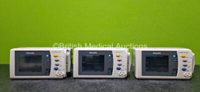 3 x Philips IntelliVue X2 M3002A Patient Monitors Including NBP, SpO2, ECG/Resp, Press and Temp Options (All Power Up with Stock Battery - Stock Battery Not Included and All Missing Casings - See Photos)