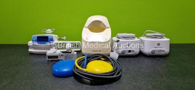 Mixed Lot Including 1 x Fresenius Kabi Injectomat MC Agilia Syringe Pump (No Power), 1 x Medela Warming Unit, 1 x CE Medical T34 Ambulatory Syringe Pump, 1 x Eschmann Electrosurgery Footswitch and 2 x Pari Boy Classic Compressors (Both Damaged Casings - 