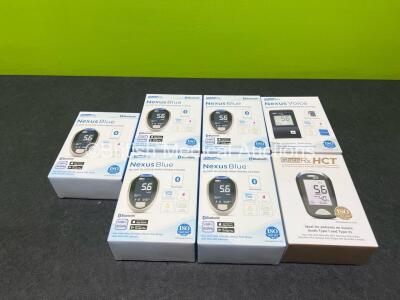 Job Lot Including 1 x Gluco RX Nexus Voice Blood Glucose Monitoring System, 5 x Gluco RX Nexus Blue Blood Glucose Monitoring System, Gluco RX HCT Blood Glucose and Ketone Monitoring System