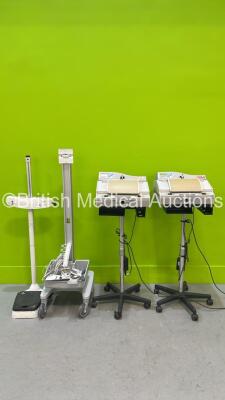 2 x Vitalograph Volumetric Spirometers on Stands (1 x Draw Power), 1 x GE B850 Stand and 1 x Seca Weighing Scales