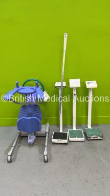 3 x Marsden Stand on Scales (All Damaged) and 1 x Arjo Sara Plus Electric Patient Hoist with Controller *S/N P0728641*