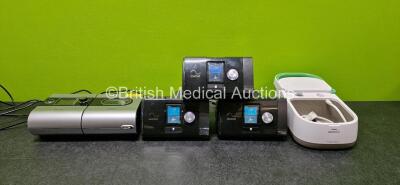 Mixed Lot Including 1 x ResMed Airsense 10 Elite CPAP with 1 x Power Supply (Powers Up and Missing Humidifier Chamber - See Photo), 2 x Resmed Airsense 10 Autoset CPAPS (Both Power Up and Both Missing Humidifiers - See Photos), 1 x Philips Respironics Inn