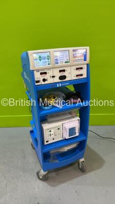 Valleylab ForceTriad Electrosurgical / Diathermy Unit Version 3.60 on Trolley *Mfd 02-2014* with Smoke Evacuator 1 x LigaSure Footswitch and 1 x Dome Footswitch (Powers Up - Some Casing Damage - See Photo) *T4B39791EX*