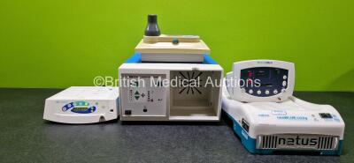 Mixed Lot Including 1 x Covidien RapidVac Smoke Evacuator, 1 x Natus neoBLUE Cozy LED Phototherapy Systems (Untested Due to No Power Supply), 1 x Welch Allyn 420 Spot Vital Signs Monitor (Powers Up), 1 x Vitalograph Model 2130 Spirometer with Handpiece (U