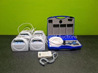 Mixed Lot Including 4 x Covidien SCD Compression Systems, 1 x Huntleigh Sonicaid FD1 Dopplex Doppler and 1 x Manujet 3 with Hose *SN 1025760 / 1030370 / 1029330 / 1030362*