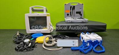 Mixed Lot Including 1 x Philips IntelliVue MP30 Patient Monitor Including Printer Option and 2 x Lithium Batteries (Damaged - For Spares / Repairs), 1 x Zethon Footswitch, 3 x Covidien Genius 3 Thermometers, 1 x Seers Medical Unknown Controller (Damaged C