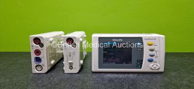 Job Lot Including 1 x Philips IntelliVue X2 M3002A Patient Monitor Including NBP, SpO2, Temp, Press and ECG/Resp Options (Powers Up with Stock Battery - Battery Not Included), 1 x Philips CO2 Microstream M3015A Opt C06 Module Including Press and Temp Opti