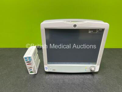 GE Carescape B650 Touch Screen Patient Monitor (Powers Up) with GE E-PSMP-01 Module Including ECG, SpO2, T1-T2, P1-P2 and NIBP Options and 1 x Li-ion Battery *SN SK416101049HA / 8010458*