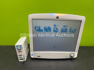 GE Carescape B650 Touch Screen Patient Monitor (Powers Up) with GE E-PSMP-01 Module Including ECG, SpO2, T1-T2, P1-P2 and NIBP Options and 1 x Li-ion Battery *SN SK416371087HA / 8006006*