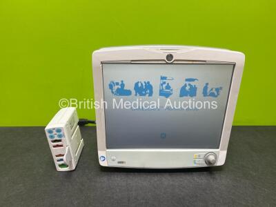 GE Carescape B650 Touch Screen Patient Monitor (Powers Up) with GE E-PSMP-01 Module Including ECG, SpO2, T1-T2, P1-P2 and NIBP Options and 1 x Li-ion Battery *SN SK416101045HA / 8007071*