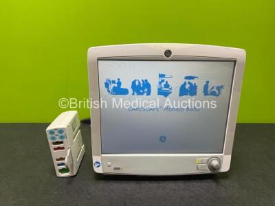 GE Carescape B650 Touch Screen Patient Monitor (Powers Up) with GE E-PSMP-01 Module Including ECG, SpO2, T1-T2, P1-P2 and NIBP Options and 1 x Li-ion Battery *SN SK416101032HA / 6817085*