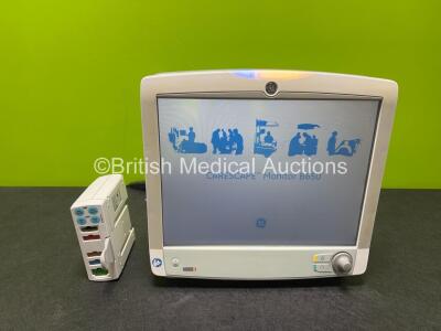 GE Carescape B650 Touch Screen Patient Monitor (Powers Up) with GE E-PSMP-01 Module Including ECG, SpO2, T1-T2, P1-P2 and NIBP Options and 1 x Li-ion Battery *SN SK416101039HA / 8006026*