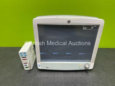 GE Carescape B650 Touch Screen Patient Monitor (Powers Up) with GE E-PSMP-01 Module Including ECG, SpO2, T1-T2, P1-P2 and NIBP Options and 1 x Li-ion Battery *SN SK416101037HA / 6808371*