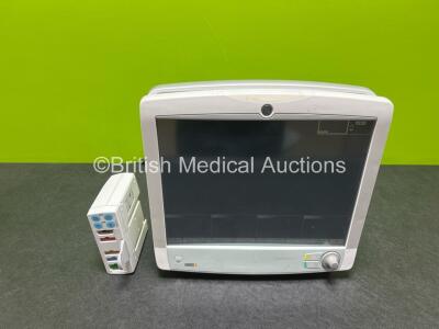 GE Carescape B650 Touch Screen Patient Monitor (Powers Up) with GE E-PSMP-01 Module Including ECG, SpO2, T1-T2, P1-P2 and NIBP Options and 1 x Li-ion Battery *SN SEW12049215HA / 8006027*